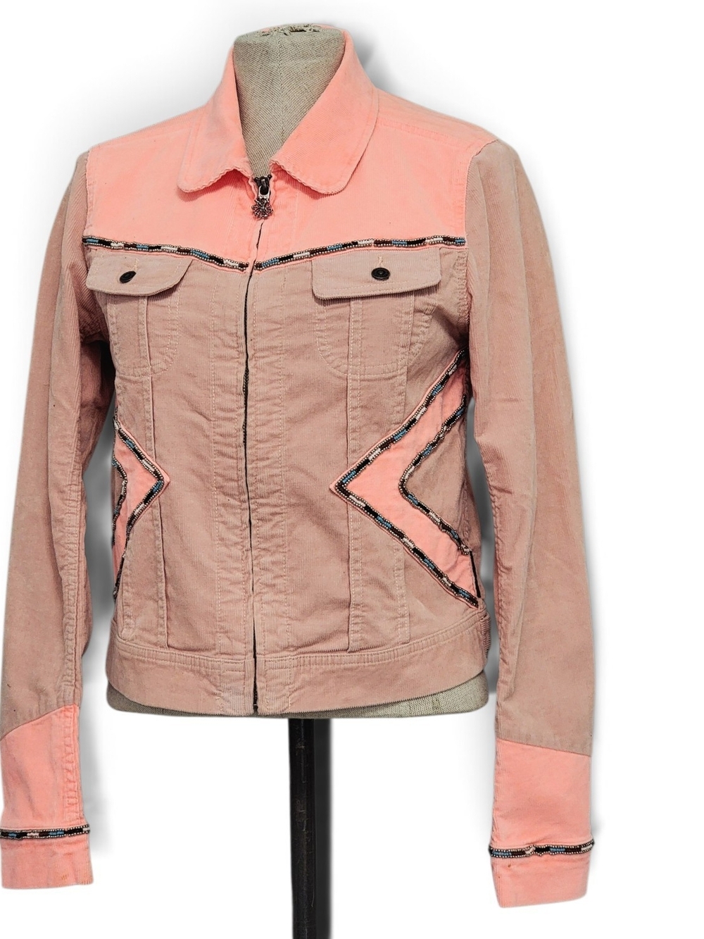 Maison Scotch Beaded Colorblock Corduroy Trucker Jacket Y2K Style - Size 2 / M